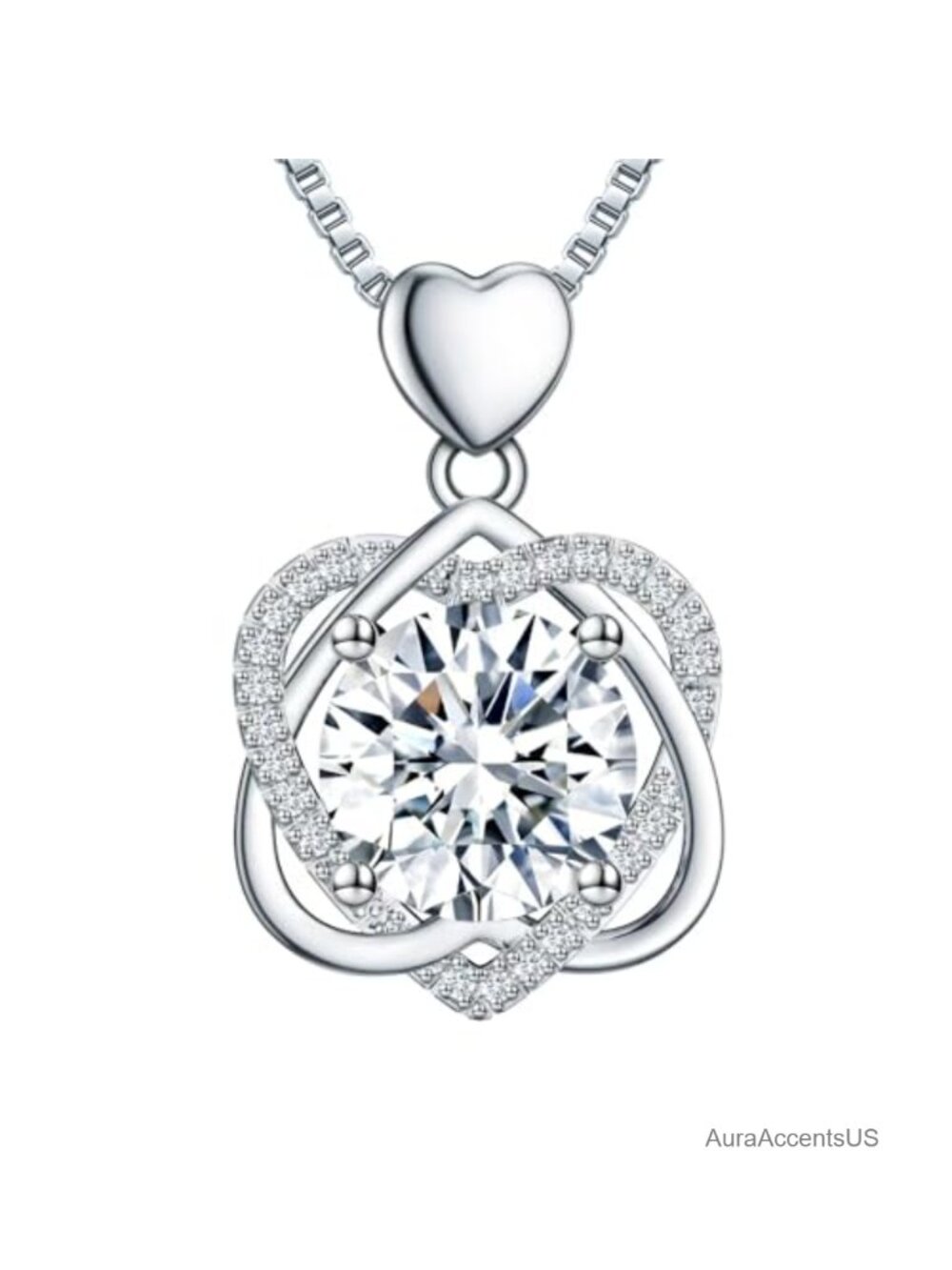 5 Carats Moissanite Heart Pendant Necklace, Sterling Silver, Anniversary Gift